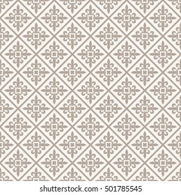 Heraldic pattern with lilies. Diagonal repeating tiles. Seamless medieval vector background. Calm classical french design. Abstract backdrop for packaging, textiles or web.
