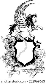 heraldic pegasus coat of arms crest shield tattoo in vector format very easy to edit
