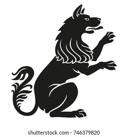 Heraldic pet dog or wolf animal rampant standing on legs black isolated on white background vector