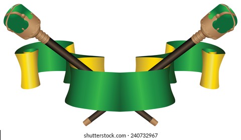 Heraldic ribbon with two scepters. Vector illustration.