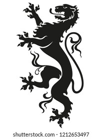 Heraldic roaring leopard lion black isolated on white background