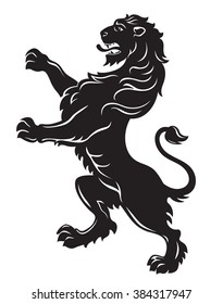 Heraldic roaring lion black isolated on white background vector