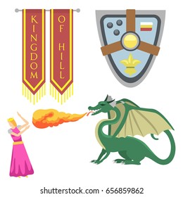 Heraldic royal crest medieval knight elements vintage king symbol heraldry brave hero vector illustration