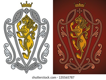 Heraldic royal lion ornate in Renaissance style. Editable vector illustration.