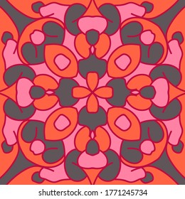 Heraldic seamless floral ornamental tile pattern. Minimal old ornament with lines outline. Floral motifs oriental seamless pattern. Textile print. Creative background.