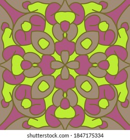 Heraldic seamless floral ornamental tile pattern. Stylized old ornament with lines outline. Floral motifs ethnic seamless pattern. Linen print. Geometric shapes organic design.