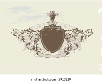An heraldic shield or badge, blank so you can add your own images . Vector illustration.
