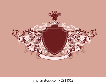 An heraldic shield or badge, blank so you can add your own images . Vector illustration.