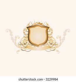 An heraldic shield or badge    ,   blank so you can add your own images. Vector illustration.