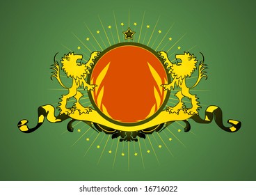 An heraldic shield or badge with lions, blank so you can add your own images.  Vector illustration