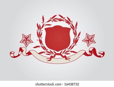 An heraldic shield or badge with stars, blank so you can add your own images.  Vector illustration