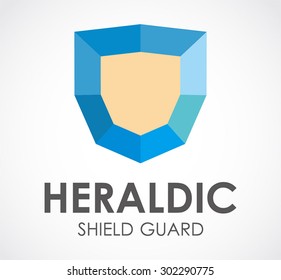 Heraldic shield blue geometric abstract vector logo design template guard business icon protection company identity symbol concept