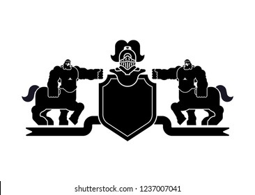 Heraldic Shield Centaur and Knight Helmet. Fantastic Beasts. Template heraldry design element. Coat of arms of royal family
