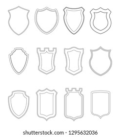 Heraldic shield contours collection. Crests silhouettes for signs, logos, emblems and symbols  of safety, security, military or  other heraldy.