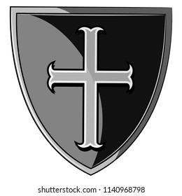 The heraldic shield of the Crusader, isolated on white, vector illustration
