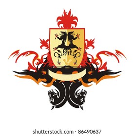 Heraldic shield with dragons