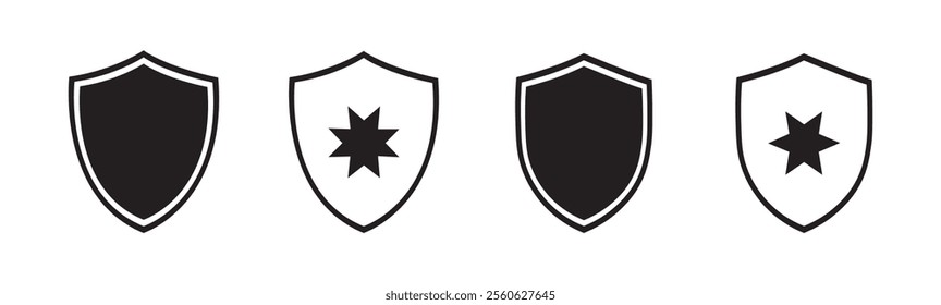 Heraldic shield icon. Black knight award contours and linear signs. Protect shield security icon. Shield icon isolated.