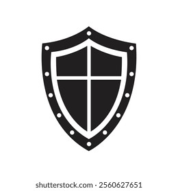 Heraldic shield icon. Black knight award contours and linear signs. Protect shield security icon. Shield icon isolated.