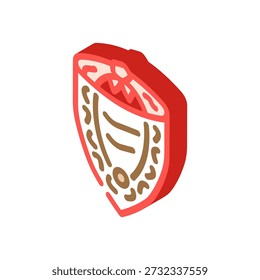 Heraldic shield icon displaying a historical emblem, symbolizing protection, security, and a rich heritage, rendered in a striking isometric style with red and gold hues for graphic projects