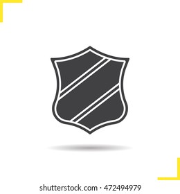 Heraldic shield icon. Drop shadow silhouette symbol. Security shield clip art with ribbon. Negative space. Vector isolated illustration