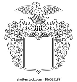 Heraldic shield and a knight's helmet. Vector Illustration.