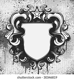 Heraldic shield on a dirty background.