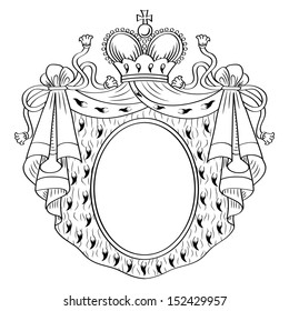 Heraldic shield. Royal mantle and crown. Vector Illustration.