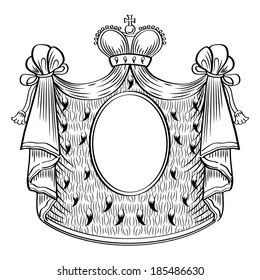 Heraldic shield. Royal mantle and crown. Vector Illustration.