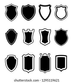 Heraldic shield shapes collection. Crests silhouettes for signs, logos, emblems and symbols  of safety, security, military or  other heraldy.