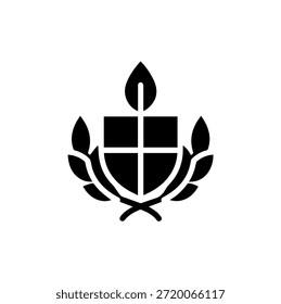 Ilustração do vetor da silhueta do escudo heráldico com folhas da cruz e do louro para o logotipo da qualidade premium e o prêmio acadêmico