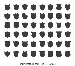 Heraldic shield silhouettes. Blank vintage shields shape icons for secure labels or heraldic emblems, black insurance and defence badges, vector illustration