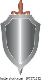 Heraldic shield and sword on a white background. Vector image.
