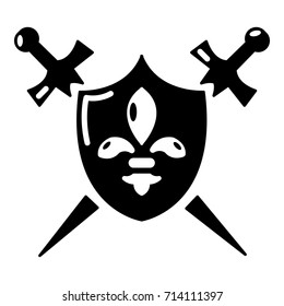 Heraldic shield and swords icon. Simple illustration of shield and swords vector icon for web