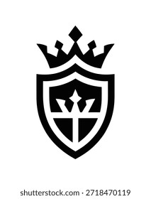 Heraldic shield vector illustration, crown emblem symbol, royal crest design, protection sign, coat of arms icon, ornate regal graphic