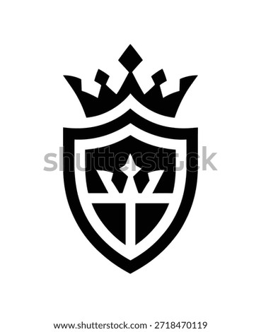 Heraldic shield vector illustration, crown emblem symbol, royal crest design, protection sign, coat of arms icon, ornate regal graphic
