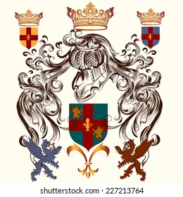 Heraldic shield in vintage style for design