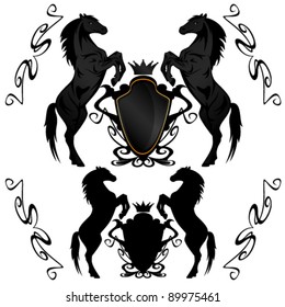 heraldic shields with black stallions - vector illustration