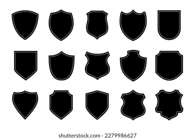 heraldic shields collection silhouettes, heraldry symbols, black Spartans armor shield, Secure and protection icon, symbol, guard, safety badge logo, Safeguard simple sign, different shield shapes