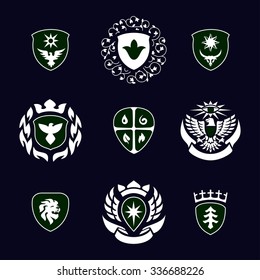 heraldic signs, heraldic elements, heraldry, insignia, signs, vector set