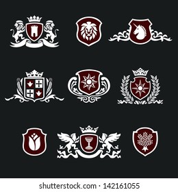 heraldic signs, heraldic elements, insignia, signs, vector set