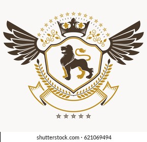 Heraldic signs vector vintage elements.