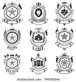 Heraldic signs vector vintage elements. Collection of symbols in vintage style.