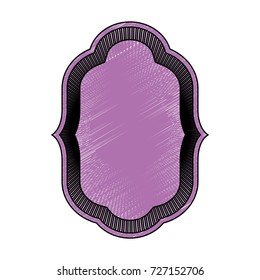heraldic silhouette decorative frame in colored crayon purple and striped edge vector illustration