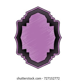 heraldic silhouette decorative frame in colored crayon purple and striped edge vector illustration