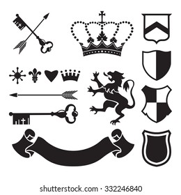 Heraldic silhouettes for signs and symbols (safety, security, military, medieval). Based on and inspired by old heraldry.