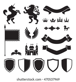 Heraldic silhouettes for signs and symbols (safety, security, military, medieval). Based on and inspired by old heraldry.