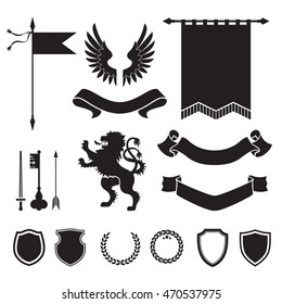 Heraldic silhouettes for signs and symbols (safety, security, military, medieval). Based on and inspired by old heraldry.