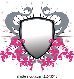 heraldic silver shield on floral grunge background