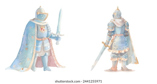 heraldic soldier with sword watercolour vector illustration