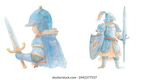 heraldic soldier with sword watercolour vector illustration